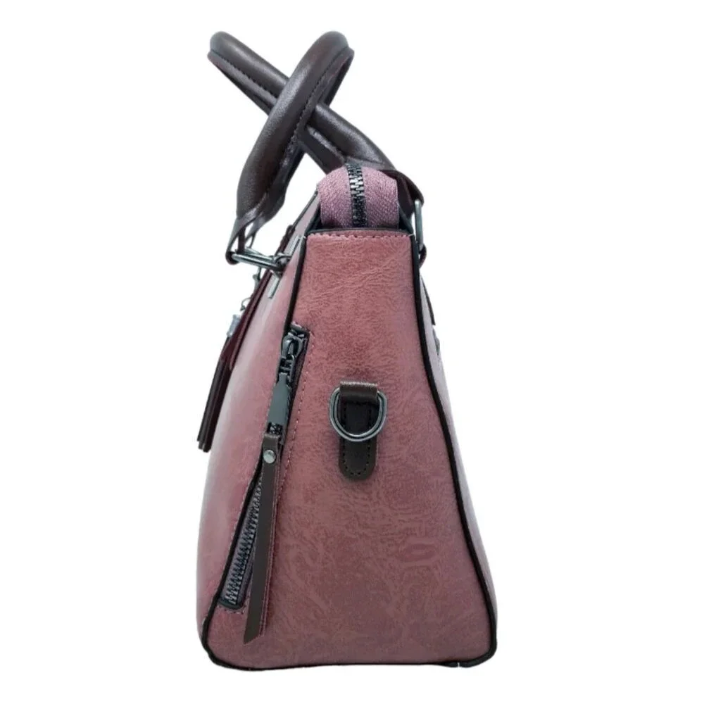 Dark Rose Double Strap Hand bag with Top Handle Scard